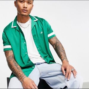 ASOS DESIGN relaxed reverse bowling shirt with logo